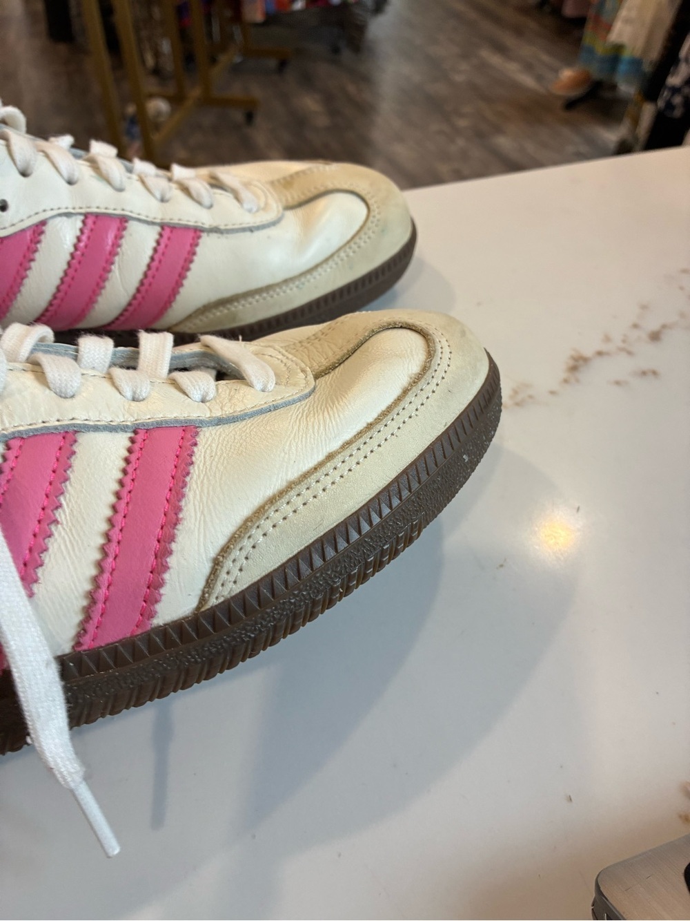 adidas Samba Sneakers in Cream with Pink Stripes - Picture 4 of 6